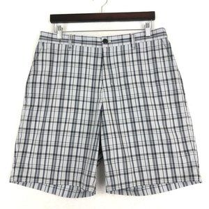 Adidas Men's Size 34 Grey Black Plaid Print Zip Fly Golf Shorts Stretch